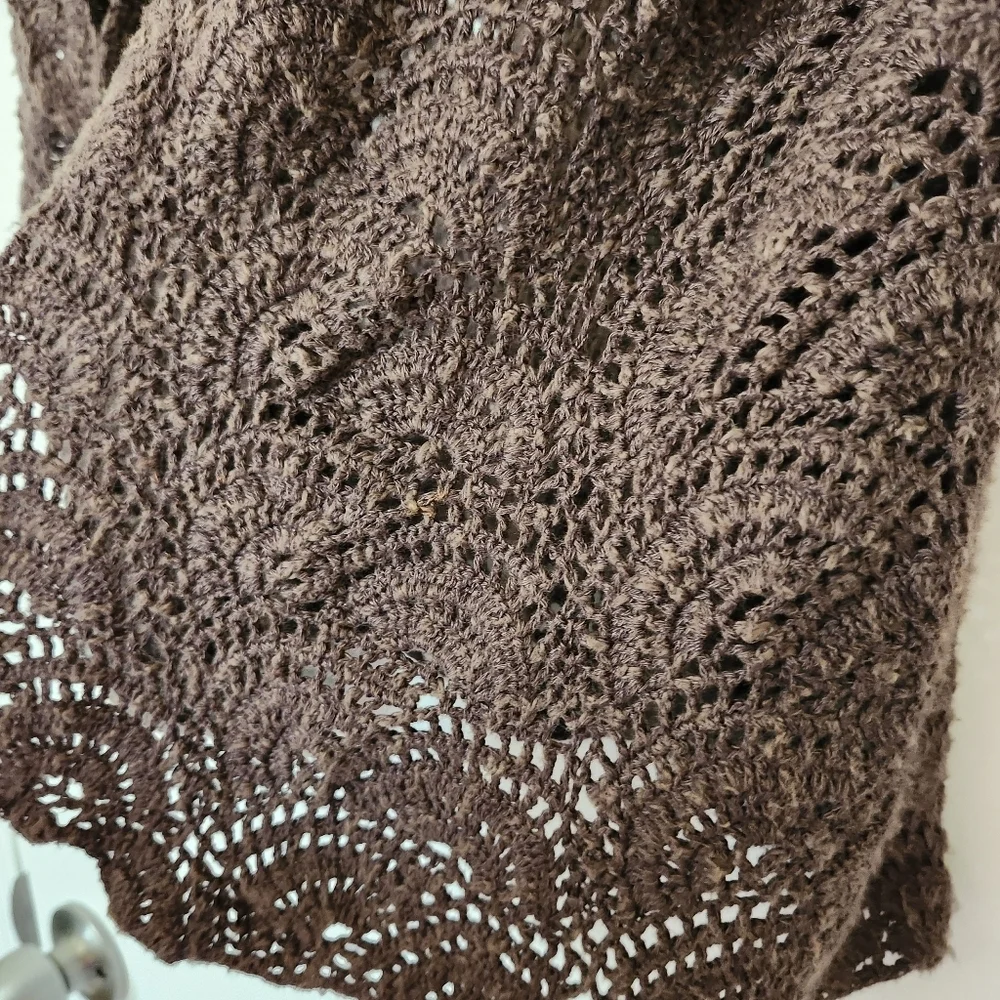 Theory Brown Linen Blend Crochet Open Knit Cardigan XS